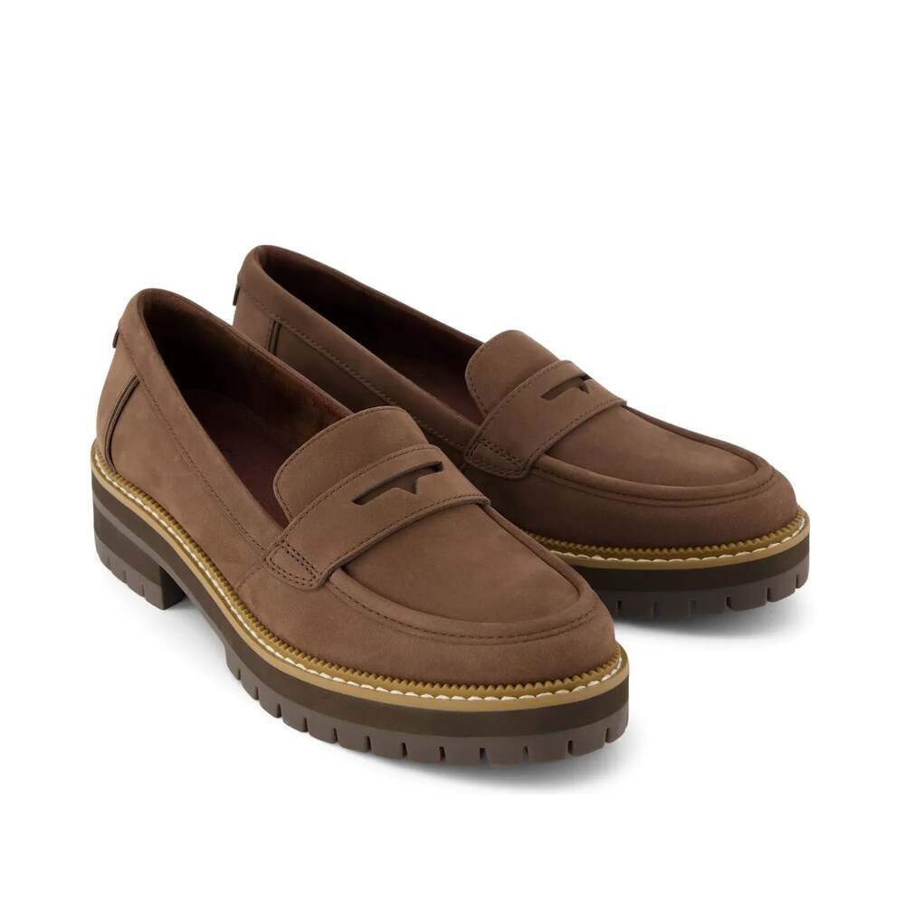 TOMS Women's Cara Dark Brown Suede Lug Sole Penny Loafer